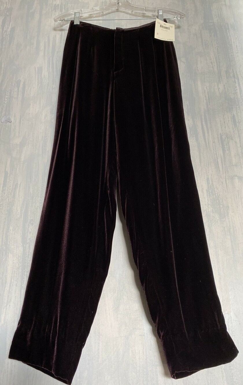 DANA BUCHMAN "Great Dames" Soft Silk Velvet Pants NWT $198 Deep Brown 2 GORGEOUS